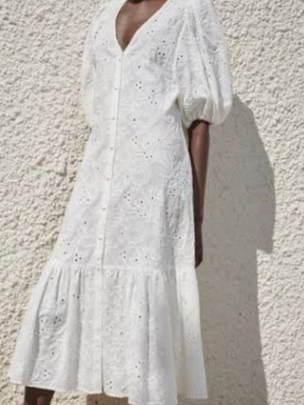 Zara Marta Eyelet Midi Dress Off White Small